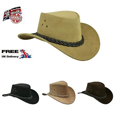 £19.98 • Buy Australian Western Style Bush Cowboy Real Leather  Hat With  Chin Strap 