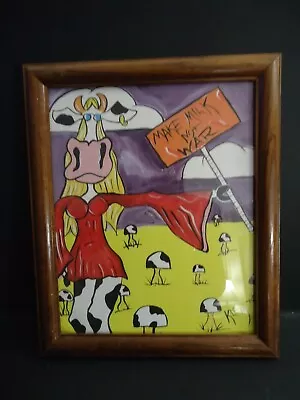  Make Milk Not War  Color Art Print By Klem. 9.5 By 11.5 Inch Wood Frame • $9.56