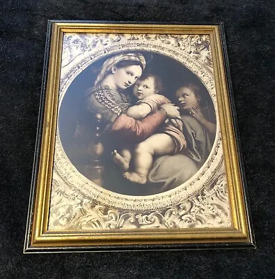 Vintage Madonna Of The Chair By Raphael Framed Print 16” X 19.5” • $45