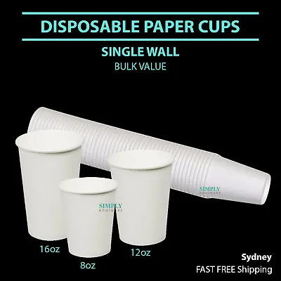 Disposable Paper Cups Coffee Takeaway 8 12 16oz Single Wall Drink Tea Water Bulk • $49.99