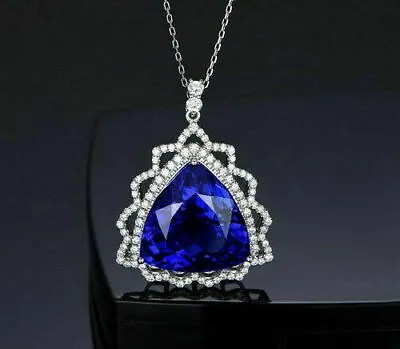 3.50Ct Simulated Diamond Tanzanite Halo Pendant 925 Silver Gold PlatedFree Chain • $88.40