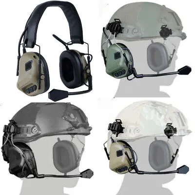 Tactical Headphone Hunting Communication Headset Ear-cup Helmet PTT Guide Rail • £30.99