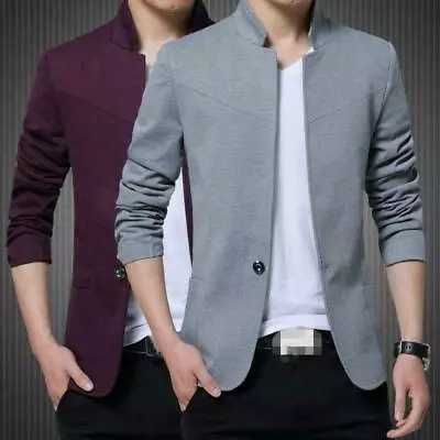 Mens Slim Chinese Tunic Blazer Suits Buttons Jackets Stand Collar Business Coats • $34.03