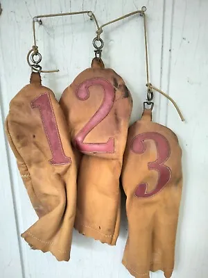 ANTIQUE VINTAGE GOLF CLUB LEATHER HEAD COVER Lot Of 3 #'s 1 2 & 3 • $29.99