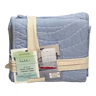 Nicole Miller Cotton Chambray Standard Shams Quilted Blue Pale Artelier 21 X27  • $39.99