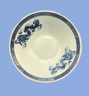 Vintage Celadon Porcelain Bowl W Blue Opposing Dragons • $1