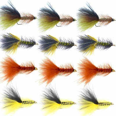 Bead Head Crystal Bugger Streamer Flies 12 Bass Trout Fly Fishing Flies - Size 8 • $19.95