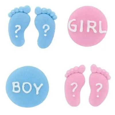 Edible Cake Decoration Gender Reveal 12 Pieces Sugar Cupcake Topper • £3.04