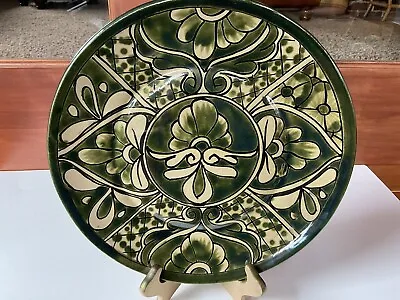 Moroccan Pottery Wall Plate Decorative Earthtone Green And Beige 11 1/4”. • $24