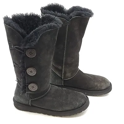 UGG Australia Bailey Button 1873 Womens Black Suede Sheepskin Lined Snow Boots 7 • $46.67