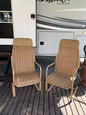 Vintage PATIO CHAIR PAIR Lloyd Loom Flanders Mid Century Modern High Back Wicker • $500