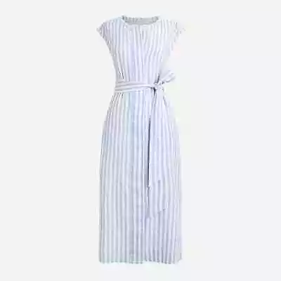 J.CREW NWT $148 Tie-Waist Bow 100% Linen Midi Shirt Dress In Stripe Size Small • $59.99