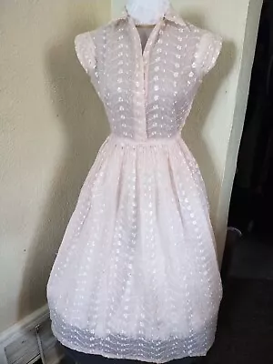 Vintage 50s Baby Pink Lace And Allover Eyelet  Dress  - XS/S • $68.99