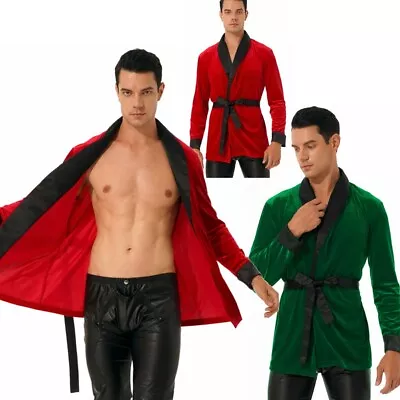 Men Christmas Kimono Night-robe With Belt Long Sleeve Bathrobe Nightwear Costume • $23.68