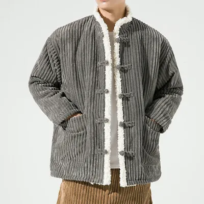 Chinese Style Cotton-Padded Outwear Men's Fall Winter Faux Lambwool Warm Jackets • $78.09