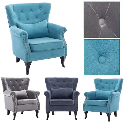 Chesterfield Wing Back Queen Anne High Back Fireside Armchair Sofa Chair Lounge • £189.95