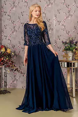 Formal Mother Of Bride Long A-line Chiffon Dress Embroidered W/ Sequins & Lace • $213