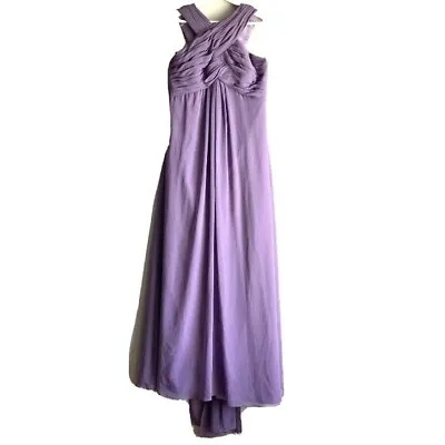 Monique Lhuillier Bridesmaids Crisscross Chiffon Gown 10 Lilac Purple Maxi Dress • $29.99