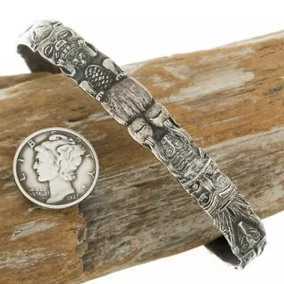 Vintage Pacific Northwest Bracelet Cuff Totem Pole MENS  Chief Sterling Silver • $76