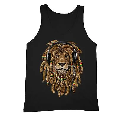 Rasta Lion Of Judah Tanktop Headphones Jamaican Rastafari Zion Bob Marley Tank • $19.49