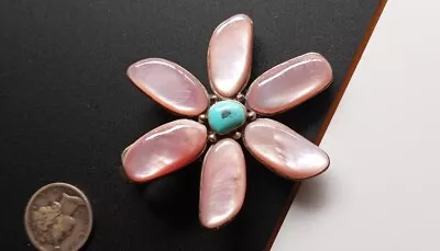 Vtg. Marta Howell Inspired 925 Pendant Butterfly Flower Abalone Silver Turquoise • $55