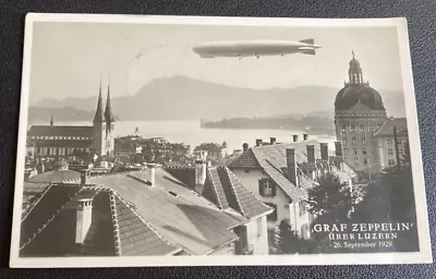 Germany Graf Zeppelin Over Luzern 1929 Postcard. Some Marks. Creased. Used 1962 • £7.99