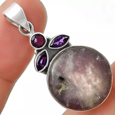 Natural Purple Lepidolite & Amethyst 925 Sterling Silver Pendant Jewelry P-1203 • $11.49