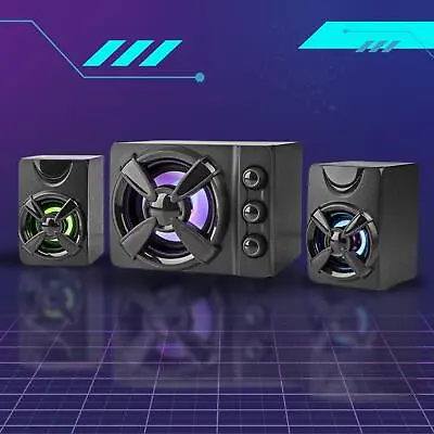 Gaming Speakers 2.1 Surround Sound System LED PC Bass USB Wired Desktop Computer • £32.92