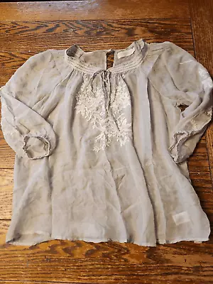 Johnny Was 4love Liberty Sheer Grey Silk Blouse Sz Medium • $68