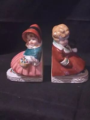 Vintage Occupied Japan Victorian Bookends Boy Girl Top Hat Gold Leaf HandPainted • £24.28