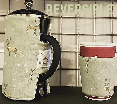 CafetiereFrench Press Cover & Coffee Cup Sleeve- Sophie Allport Christmas Stags • £13.75