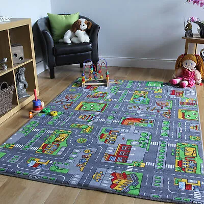 Children's Kids Rugs Town Road Map City Cars Toy Rug Play Village Mat 80 X 120cm • £11.49