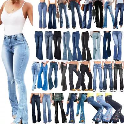£19.37 • Buy Womens Ladies Casual High Waist Flared Denim Jeans Trousers Bell Wide-Leg Bottom