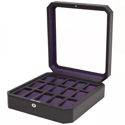 WOLF Black/Purple Windsor Vegan Leather 15 Piece Watch Box 458503. RRP £355 • $358.98