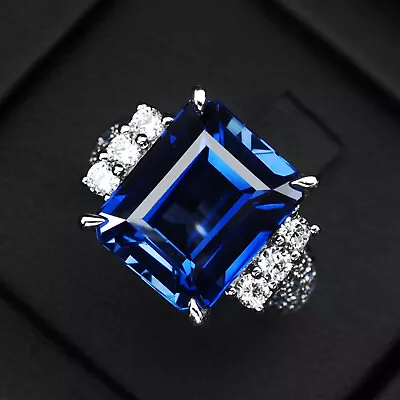 Amazing Vivid Blue Sapphire Baguette 10.6Ct 925 Sterling Silver Handmade Rings • $24.99