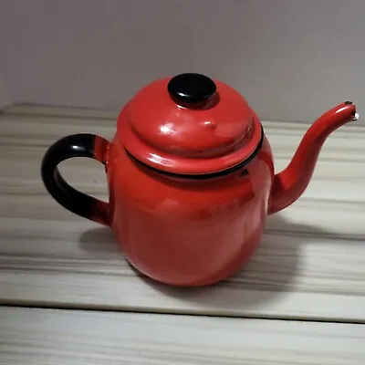 Vintage Enamel Small Red Teapot Kettle #12 Made In Poland Please See Pictures • $39.95