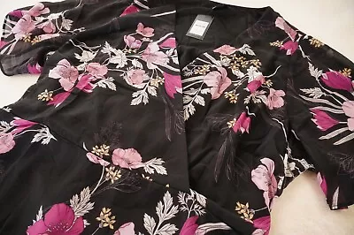 CITY CHIC Plus Size 24 / XXL Faux Wrap Peplum Ruffle Top Blouse Floral Black • $32.99