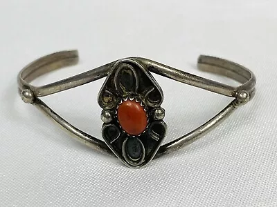 VTG Old Pawn NAVAJO STERLING SILVER RED CORAL CUFF BRACELET • $40