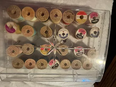 26 Rolls Of Vintage Thread On Wooden Rolls With Plastic Holder-All Different. • $3