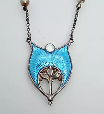 Edwardian Antique Art Nouveau Charles Horner Silver & Enamel Pendant Necklace • £50