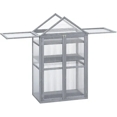 Outsunny 80x47x138cm Wood Cold Frame Greenhouse For Plants PC Board Grey • £123.99