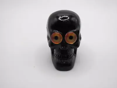 Hand Decorated Black Resin Mini Skull With Spooky Eyes • $4.99