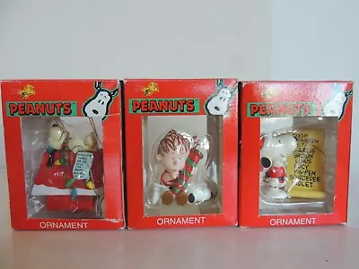 Set 3 Vintage Kurt Adler Snoopy Dog House Linus Peanuts Christmas Ornaments W/bo • $24.99