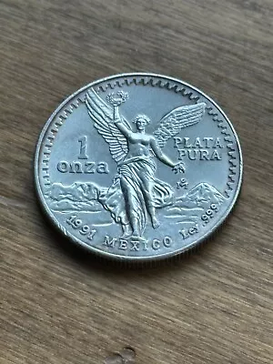 1991 Mo Mexico 1 Oz Silver Libertad  Onza Coin !! Type 1 Beautiful Coin • $70