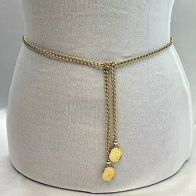 Vintage Gold Tone VN Balboa Sailing Ship Coin Necklace Belt Unbranded 43  Long • $23.75
