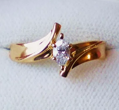 Vintage 14K Yellow Gold Marquise 0.30Ct Diamond Solitaire Engagement Ring  • $495