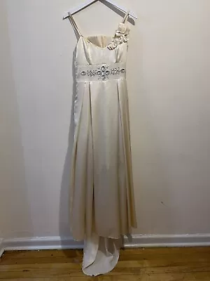 Vintage Handmade Dress Gown Prom Sz M Wedding Satin Beaded Rhinestones Floral • $44.97