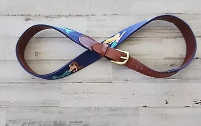 Smathers & Branson Mermaid Men’s Belt 38 Solid Brass Leather  Needlepoint • $113