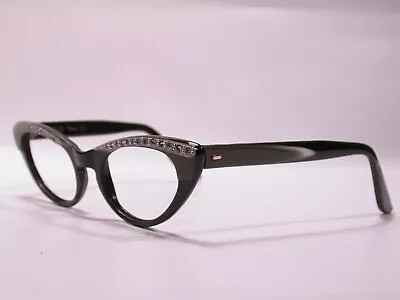 Vintage Mid Century Safilo Black Rhinestone Cat Eye Eyeglasses Made In Italy • $19.99