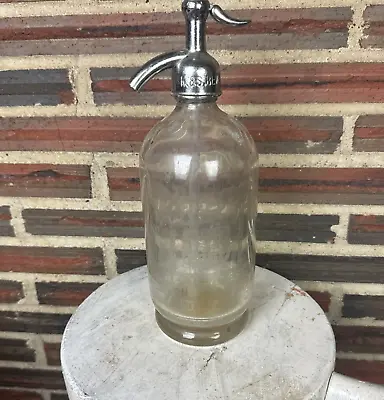 Vintage Soda Water Siphon Bottle Glass Clear KSS Beverages Dispenser Silver Tone • $89.99